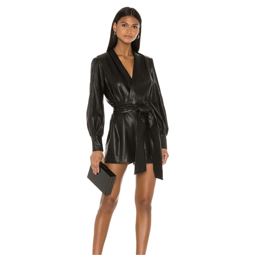 Amanda Uprichard Green faux leather romper